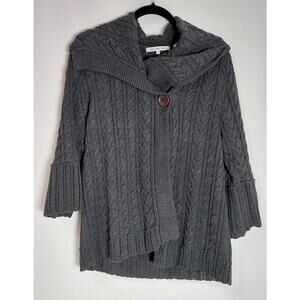 eight eight eight 100% Cotton Knit Cardigan Gray Solid Long Sleeve Women Size L